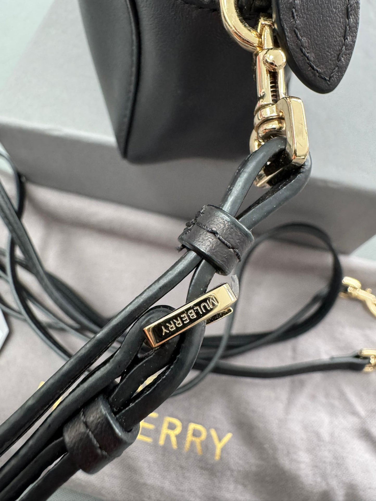 Mulberry Blossom Pochette with Strap in Black Calf Nappa