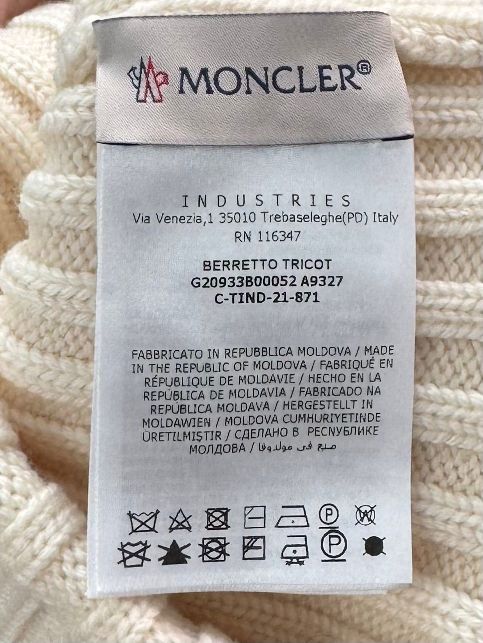 Moncler Ribbed Wool Knitted Cream Beanie