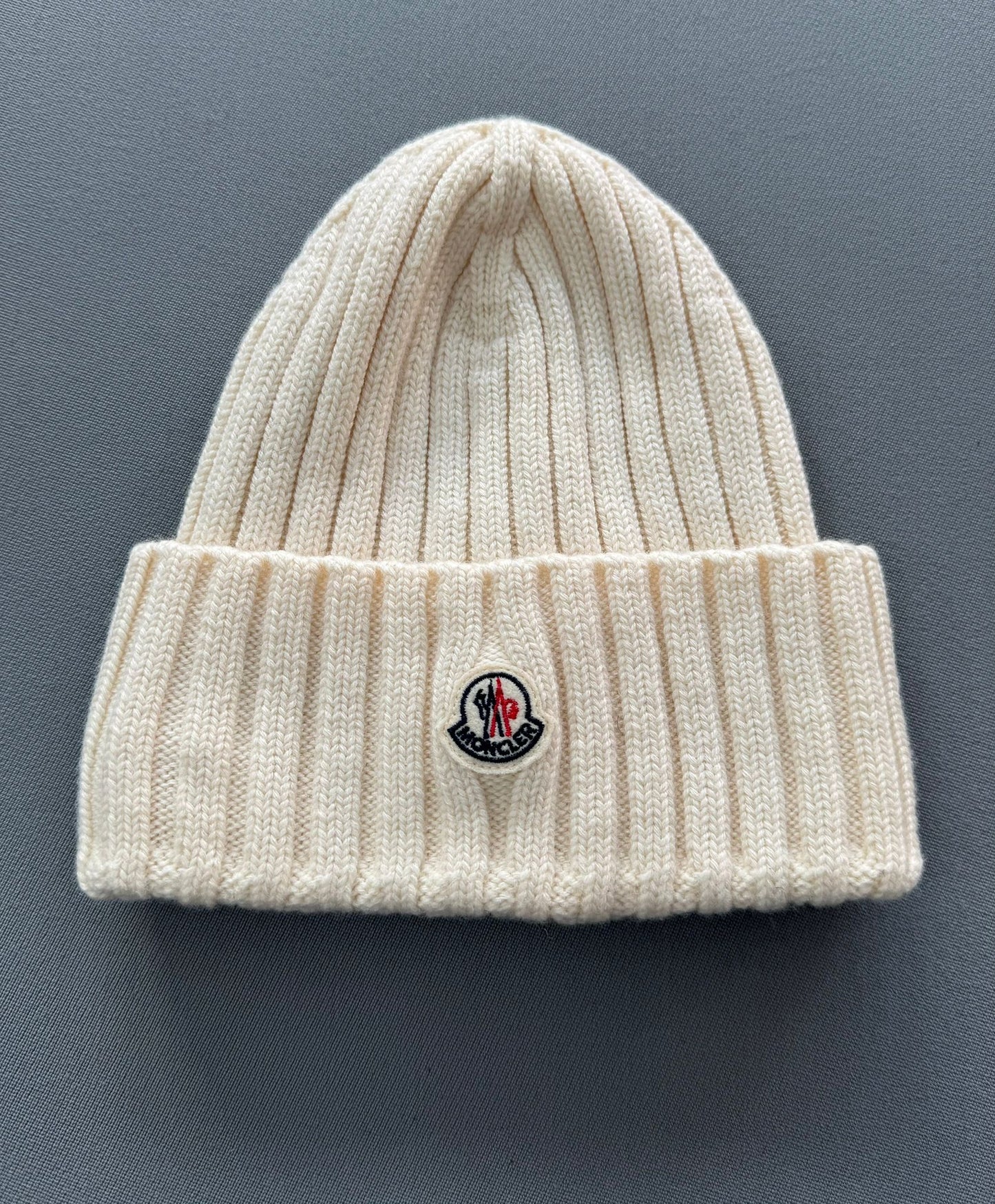 Moncler Ribbed Wool Knitted Cream Beanie
