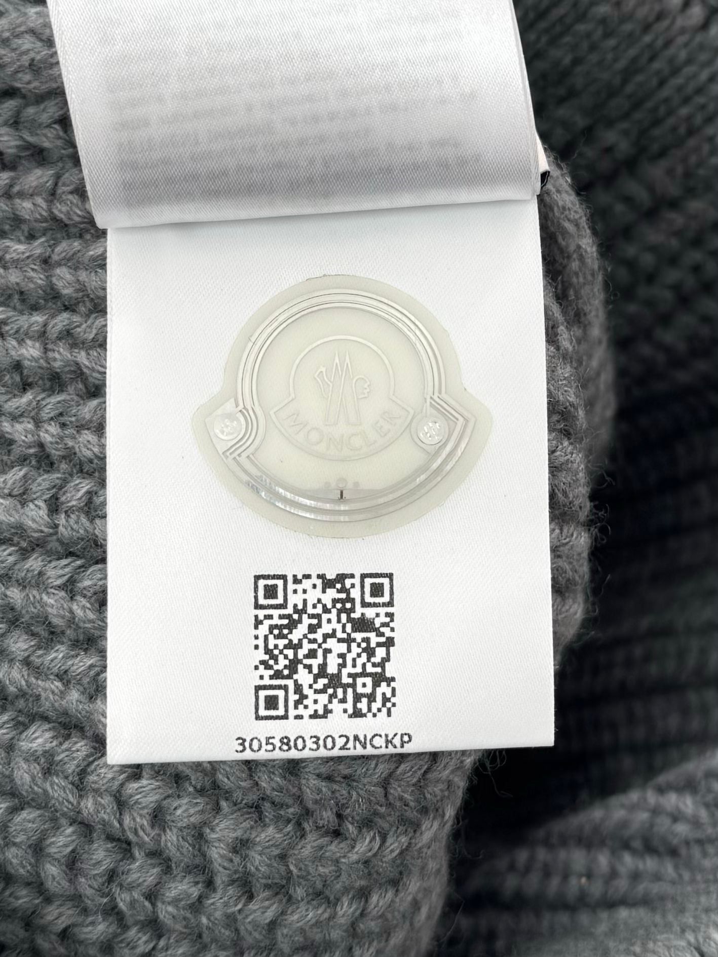 Moncler Grey Large Logo Wool Berretto Tricot Beanie