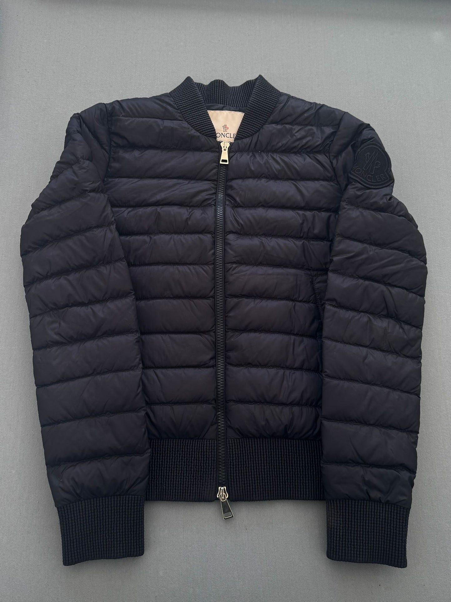Moncler Abricot Down Black Bomber Jacket - Size 00 (UK8) 18.5''PTP