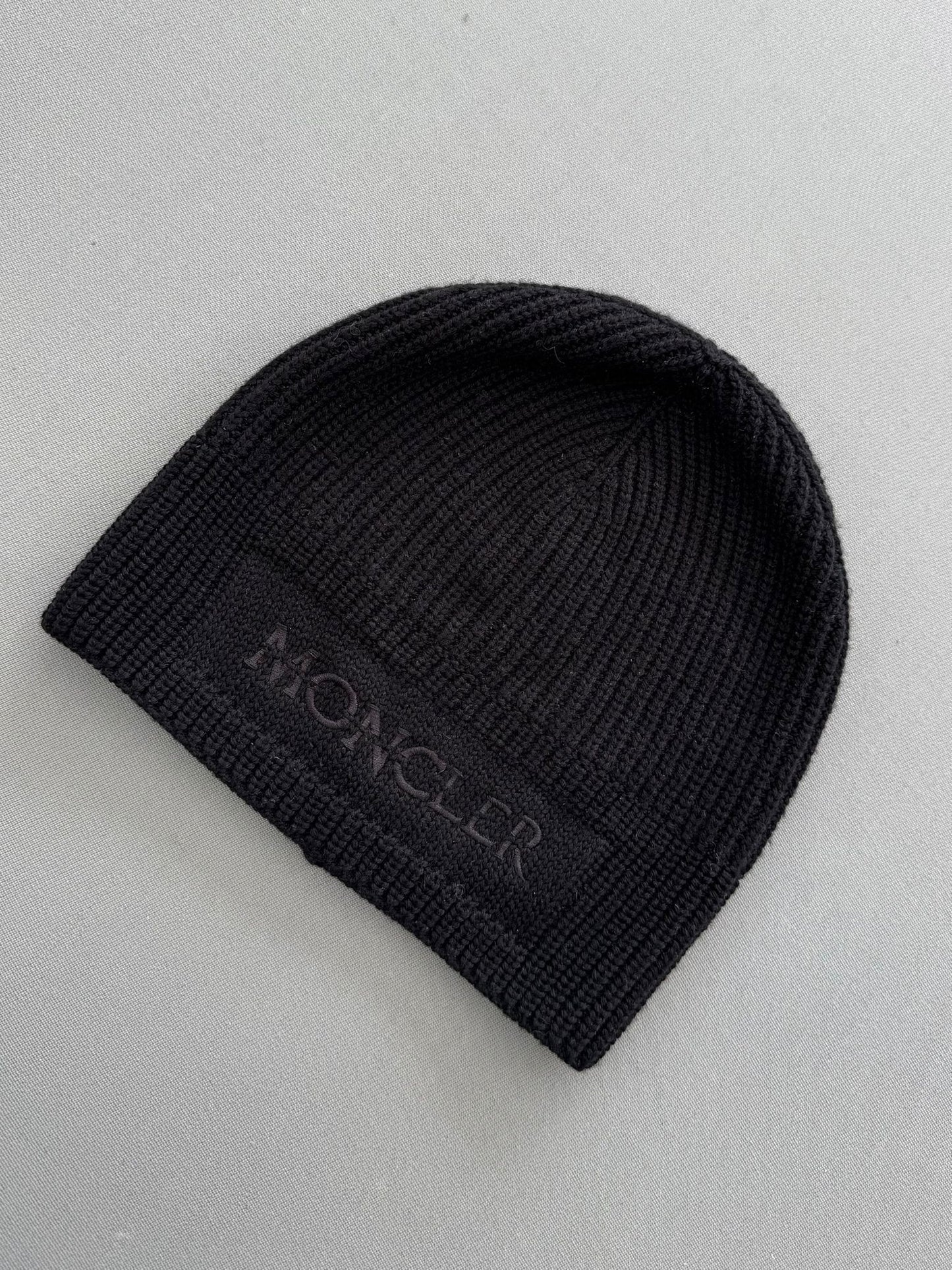Moncler Black Embroidered Logo Wool Beanie