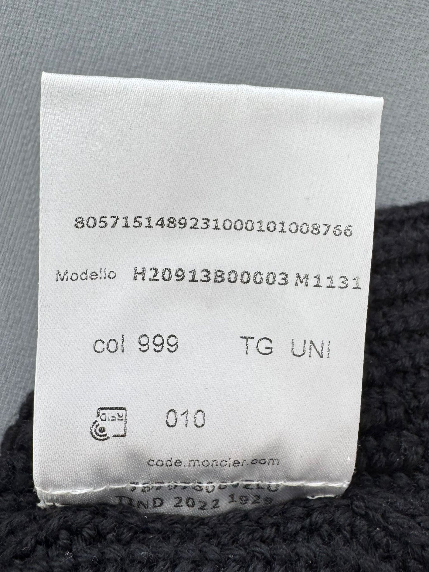 Moncler Black Embroidered Logo Wool Beanie