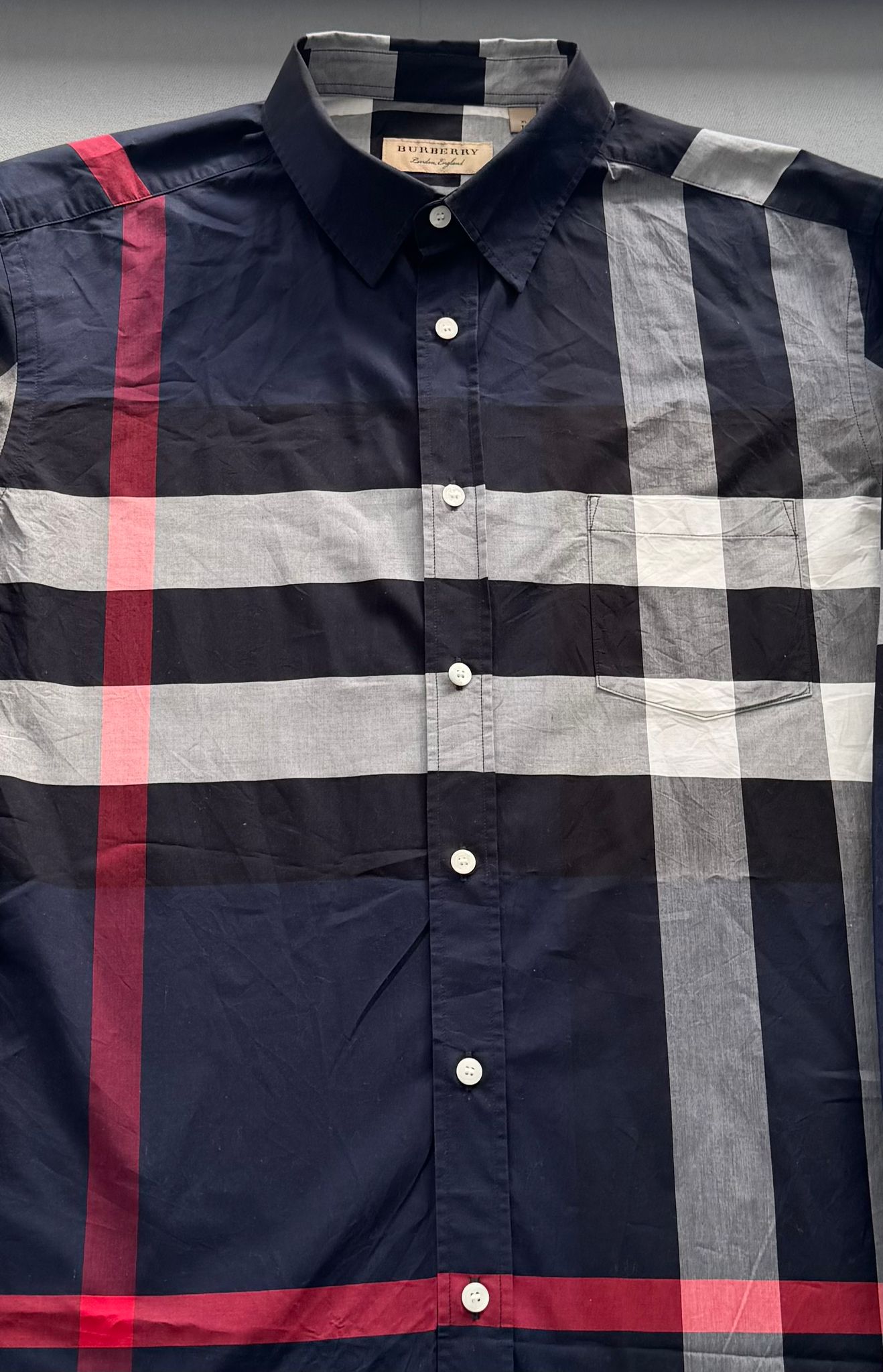 Burberry Somerton Navy Long Sleeve Check Shirt - XL (24''PTP)
