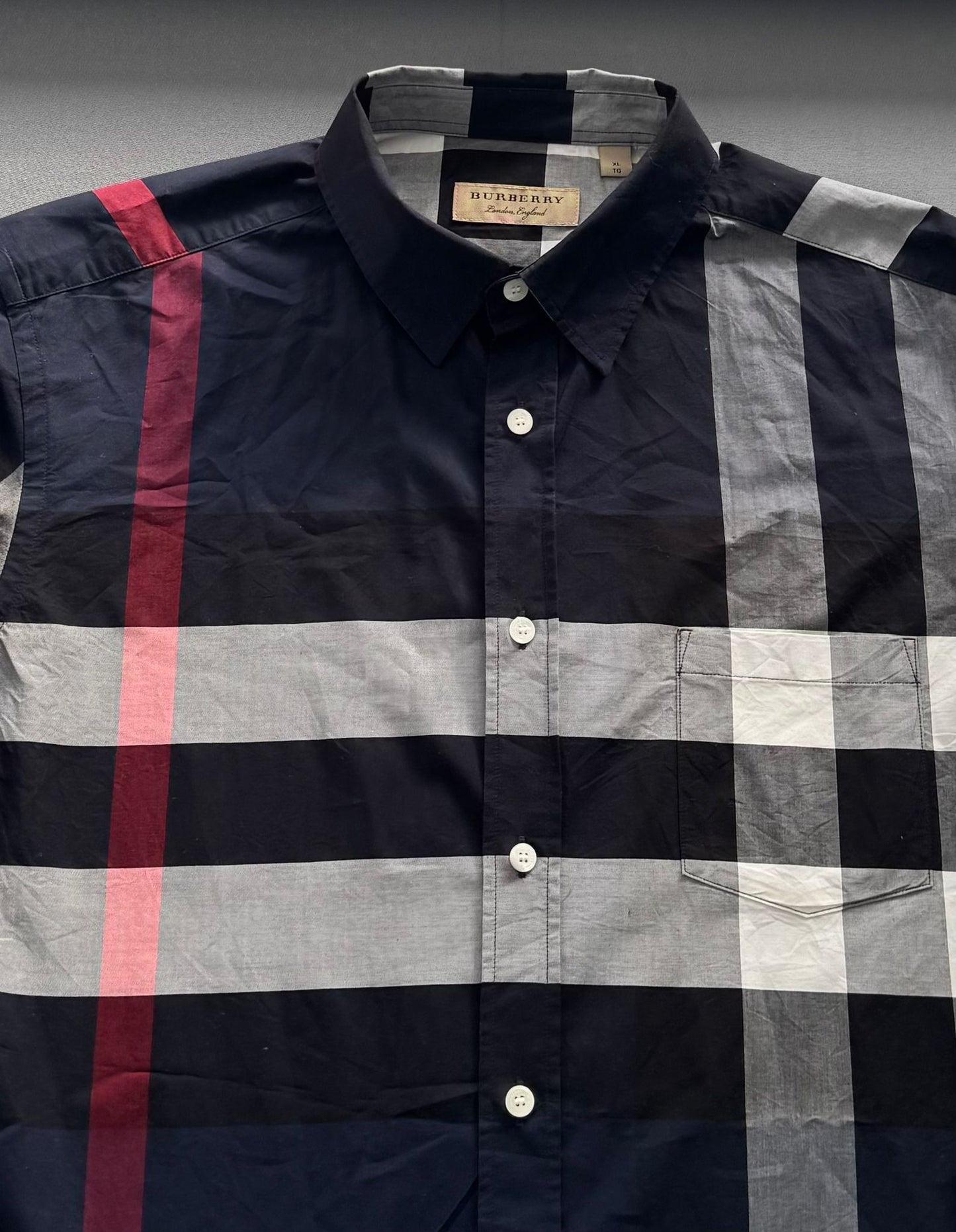 Burberry Somerton Navy Long Sleeve Check Shirt - XL (24''PTP)