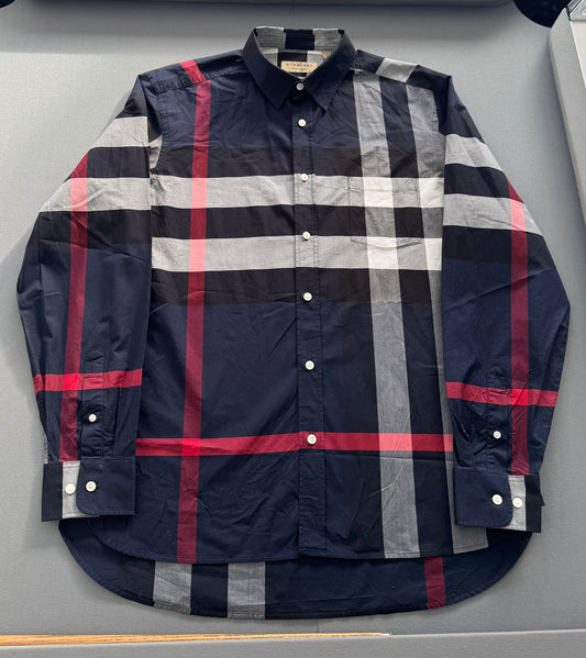 Burberry Somerton Navy Long Sleeve Check Shirt - XL (24''PTP)