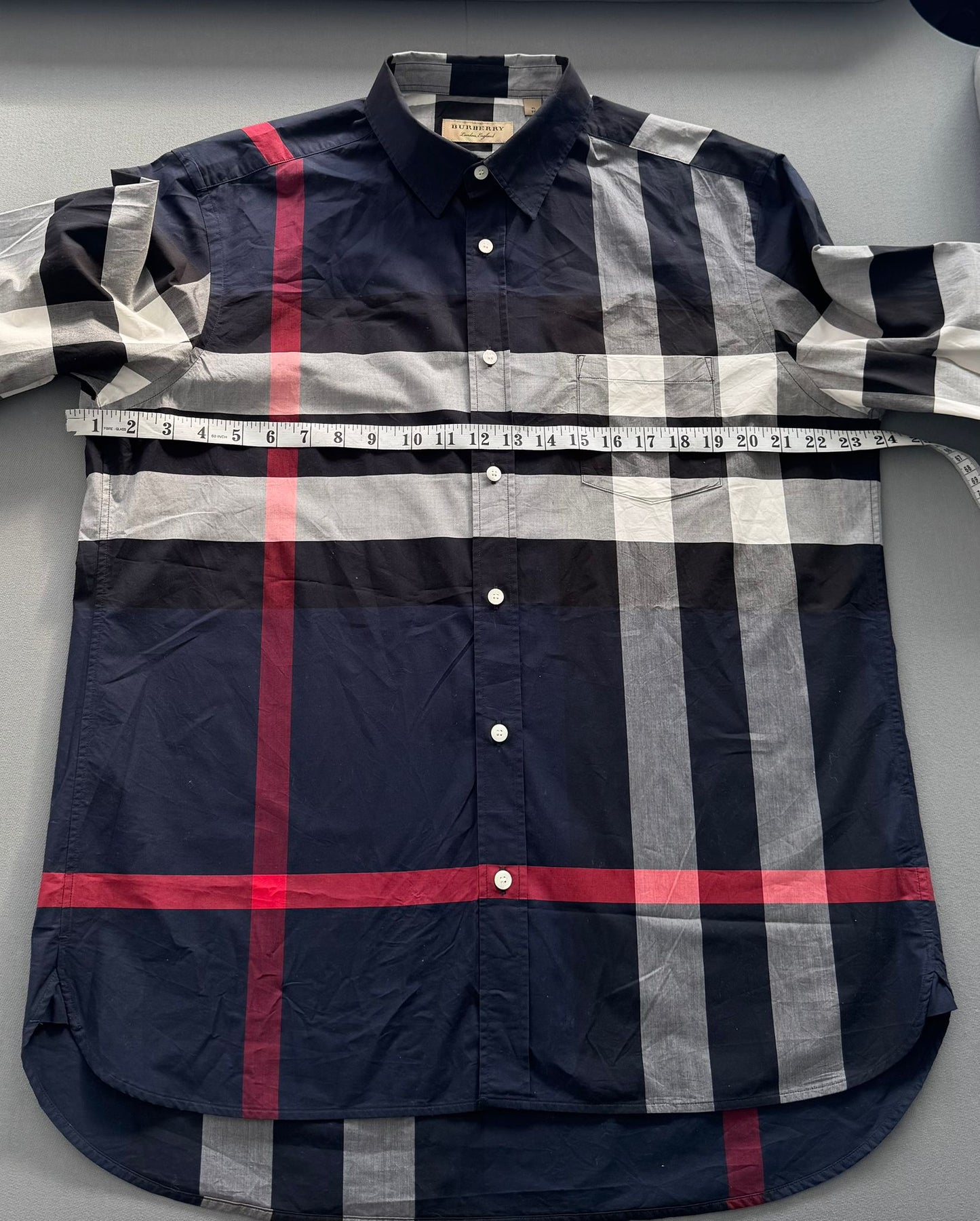 Burberry Somerton Navy Long Sleeve Check Shirt - XL (24''PTP)