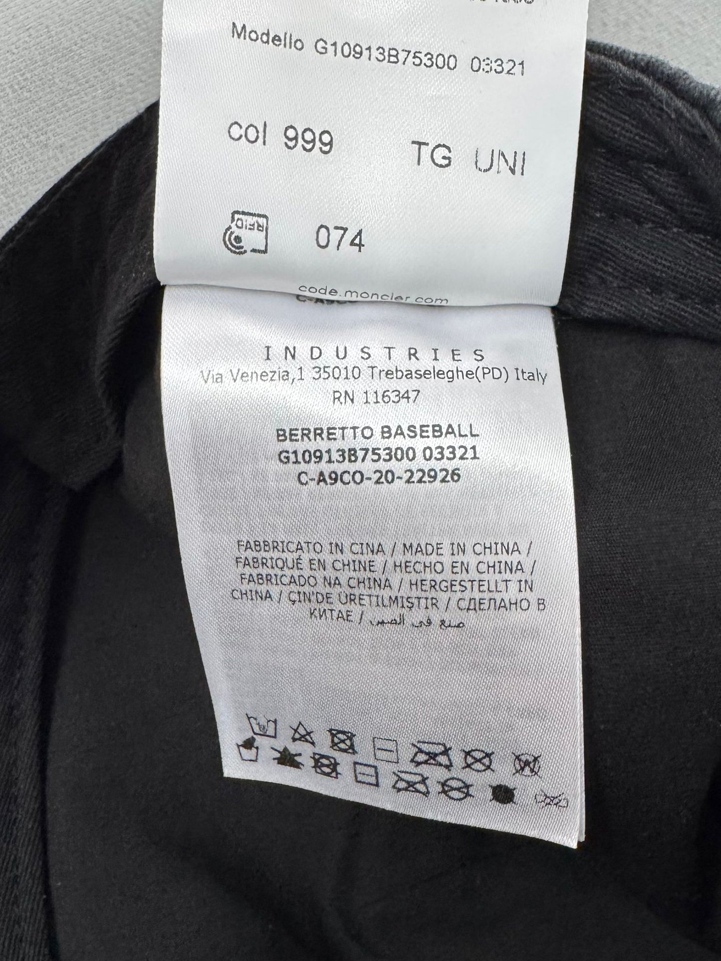 Moncler Black Tonal Logo Baseball Cap