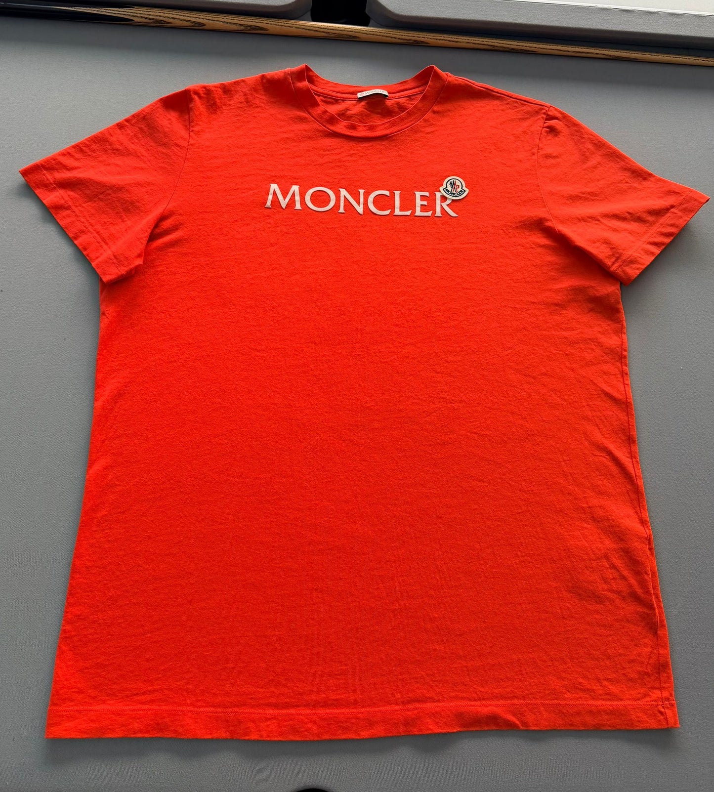 Moncler Orange Flocked Logo Print TShirt - XXL (24.5''ptp)