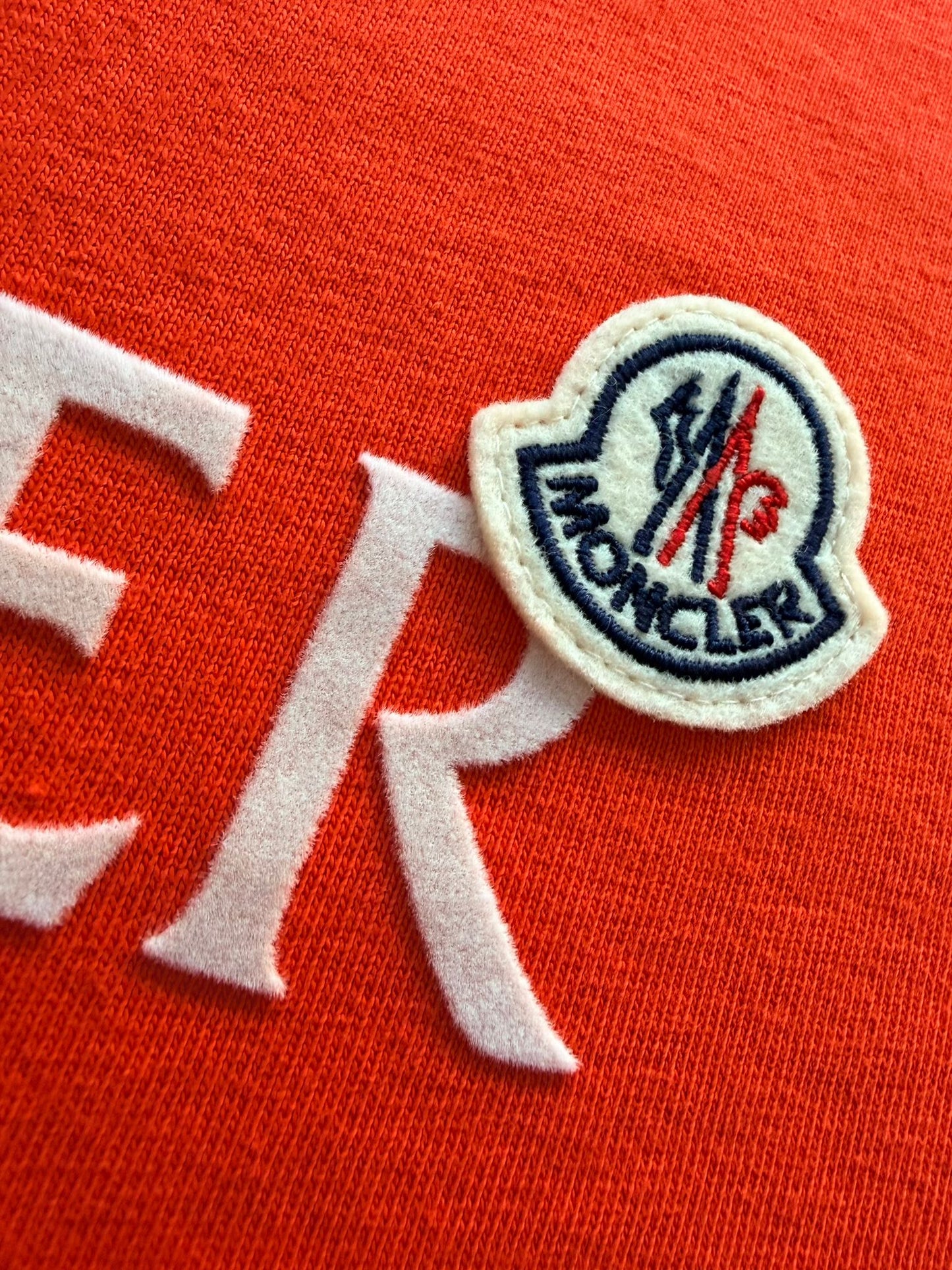Moncler Orange Flocked Logo Print TShirt - XXL (24.5''ptp)