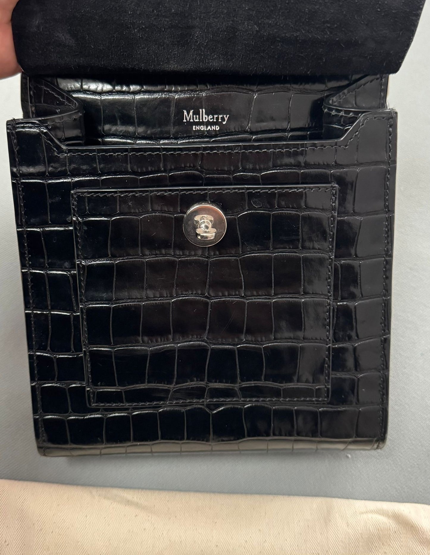 Mulberry Black Shiny Croc Embossed Anthony Satchel Bag