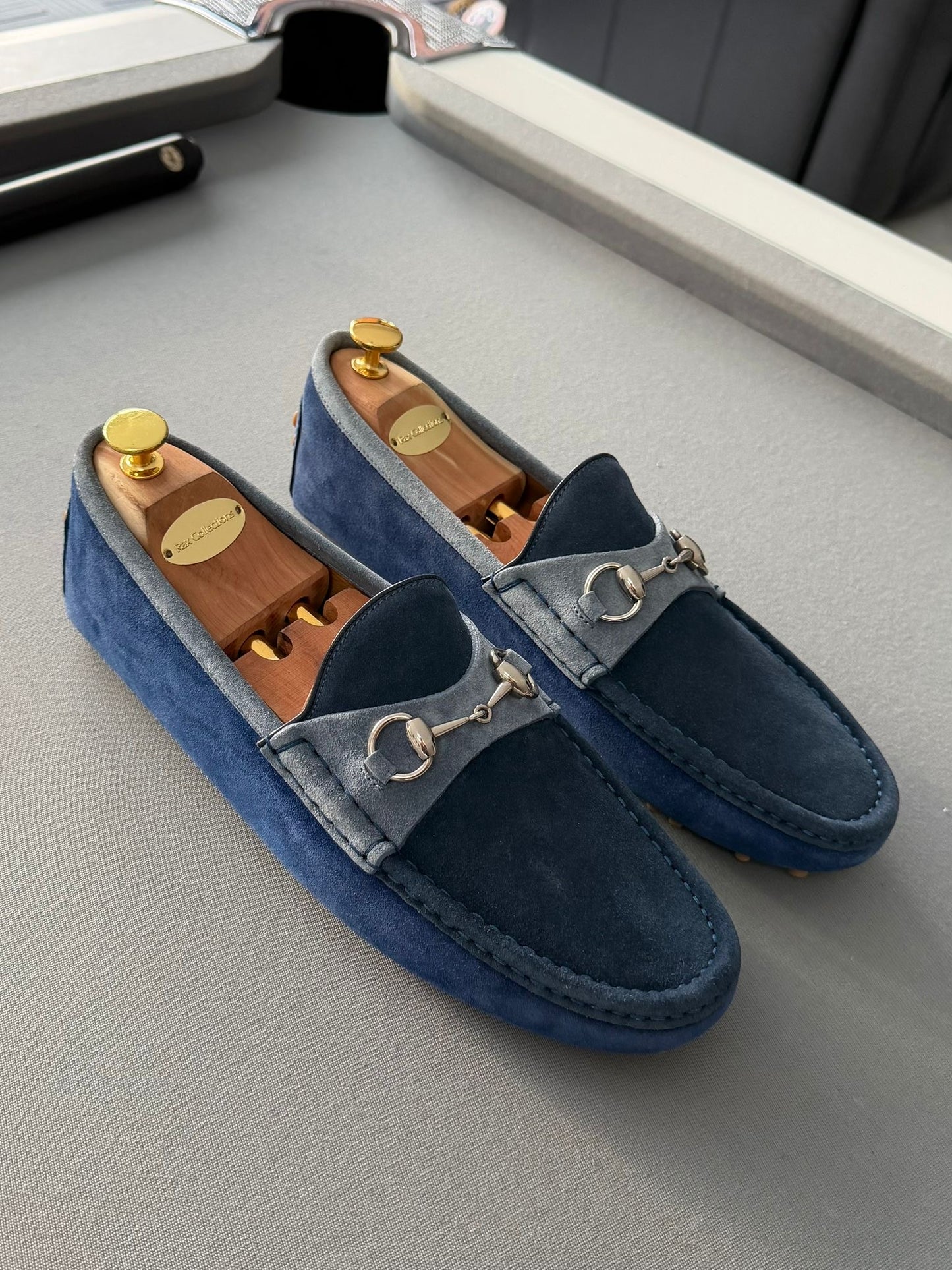 Gucci Navy & Blue Suede Loafers/ Moccasins - Size 9 (EU43)
