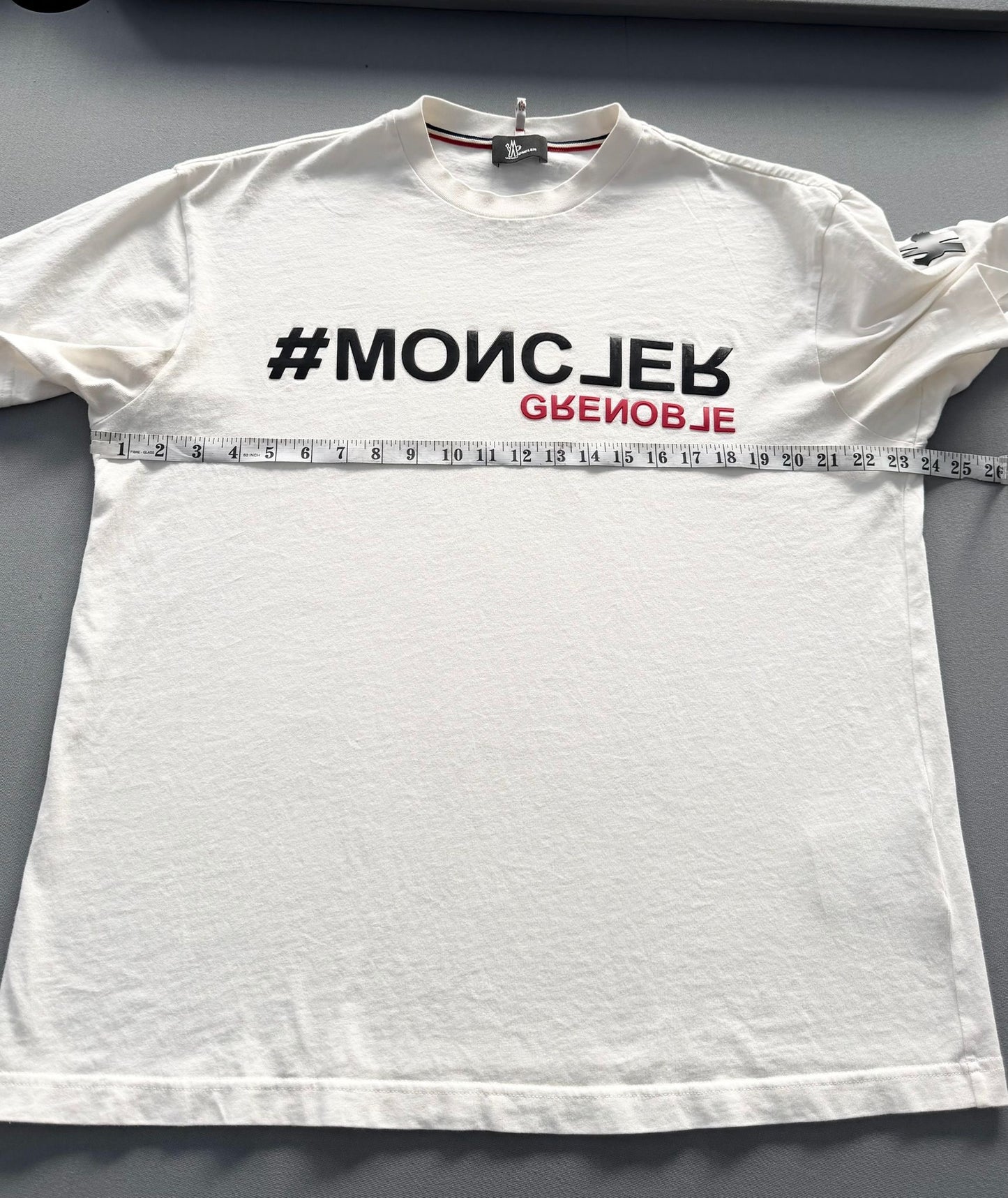 Moncler Grenoble Logo Print White T Shirt - Size: XL (23.5''PTP)