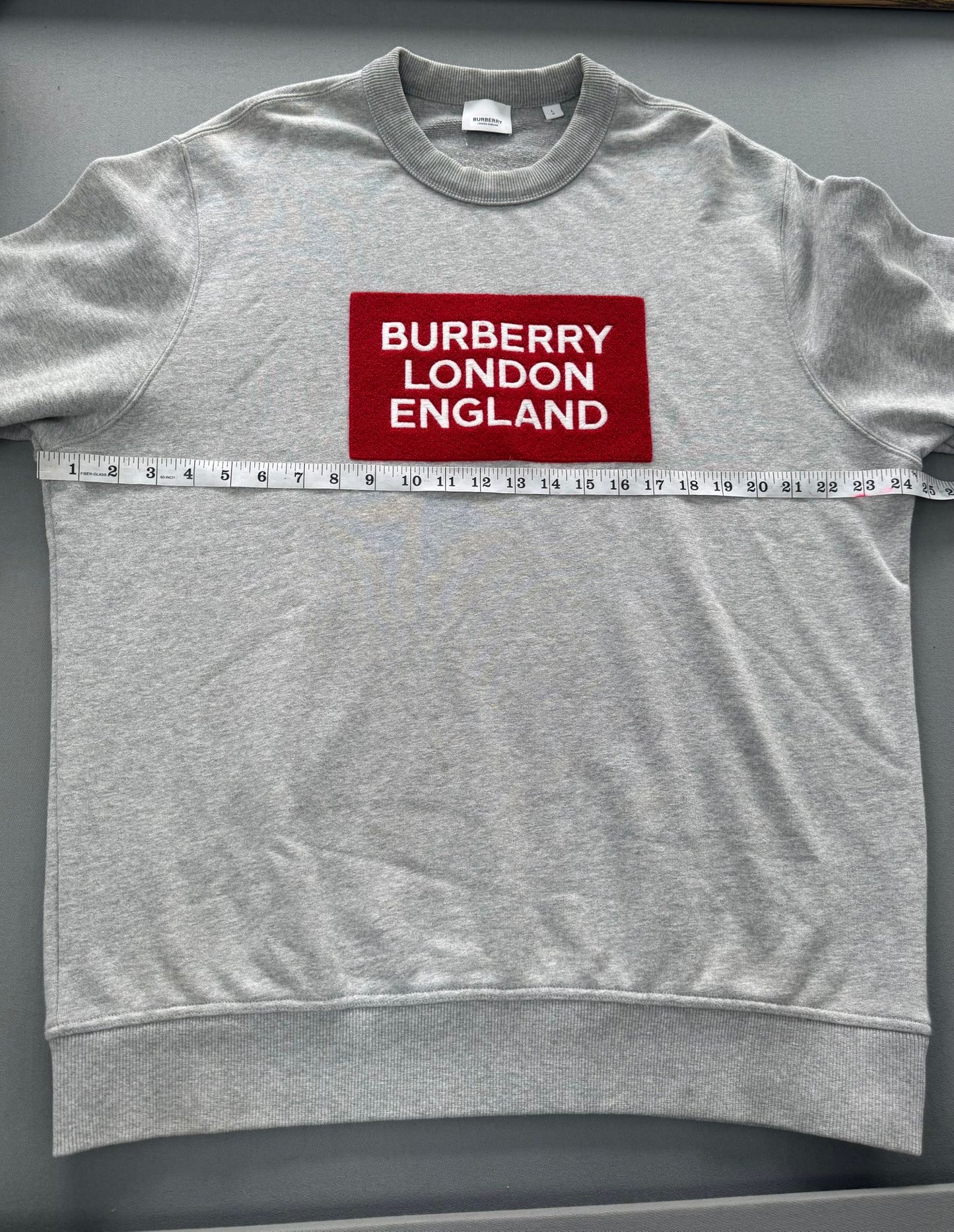 Burberry Grey Logo Patch Cotton Sweatshirt - Size: Large (24.5” PTP) - Fits XL
