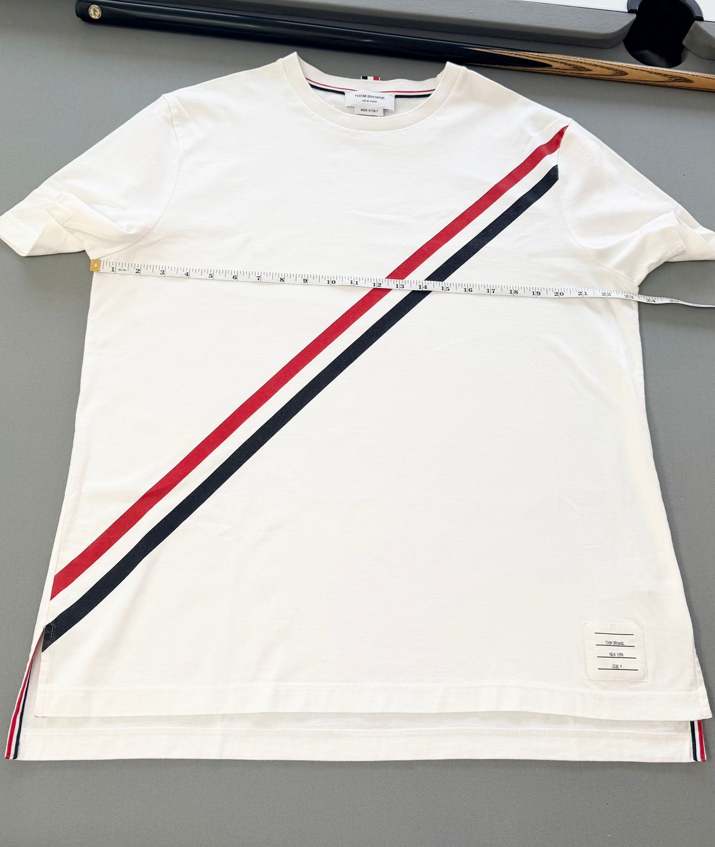 Thom Browne Diagonal Stripe White T Shirt - Size: 4 (XL) (23.5 ptp)