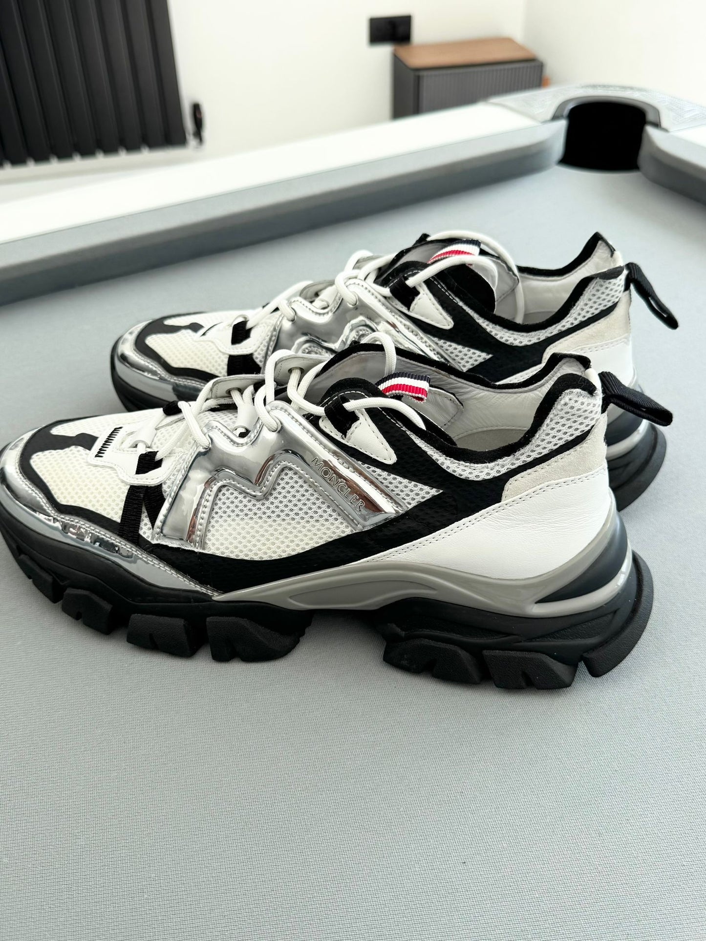 Moncler Leave No Trace White, Black & Silver Trainers - UK 11 - EU 45
