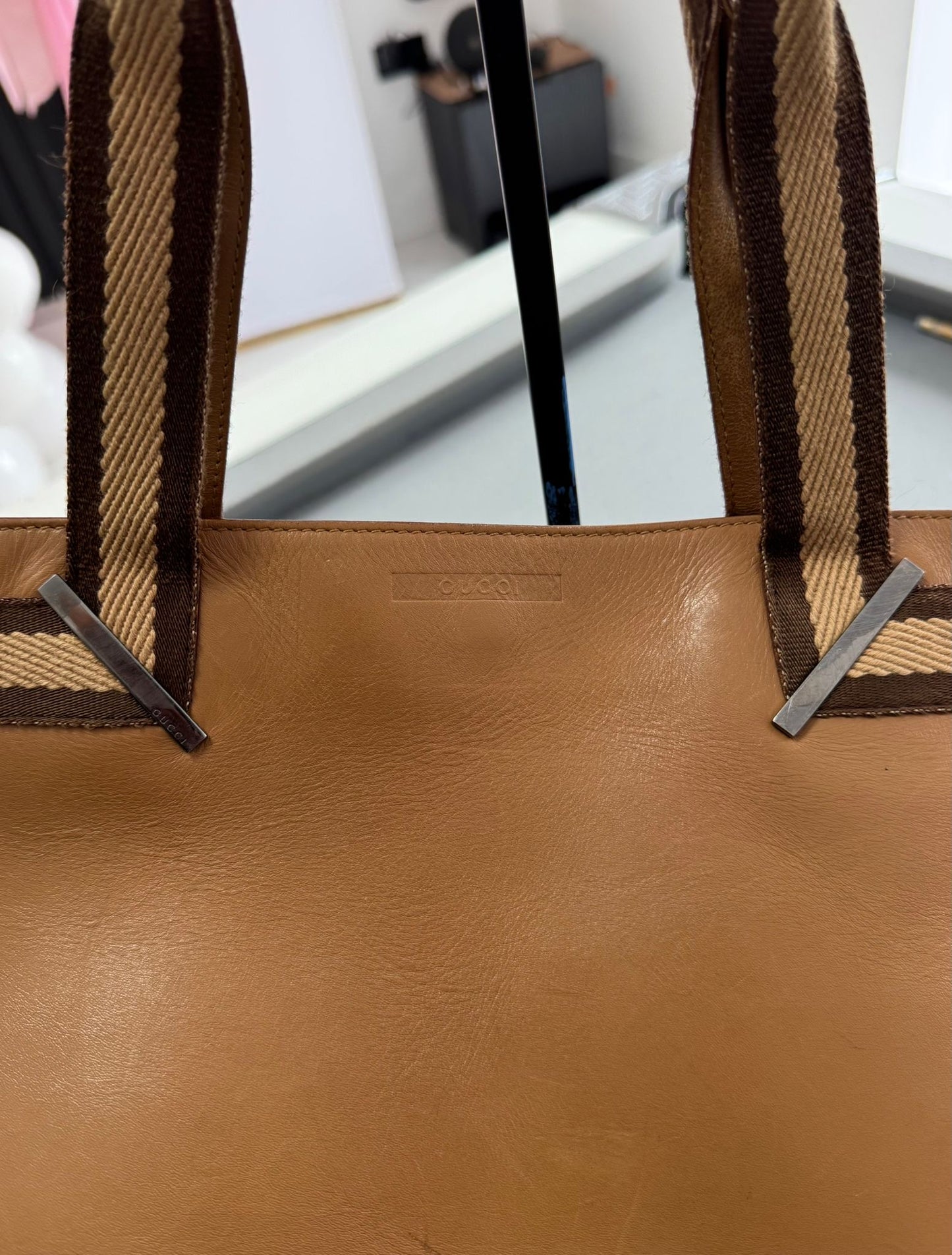 Gucci Tan Web Leather Tote