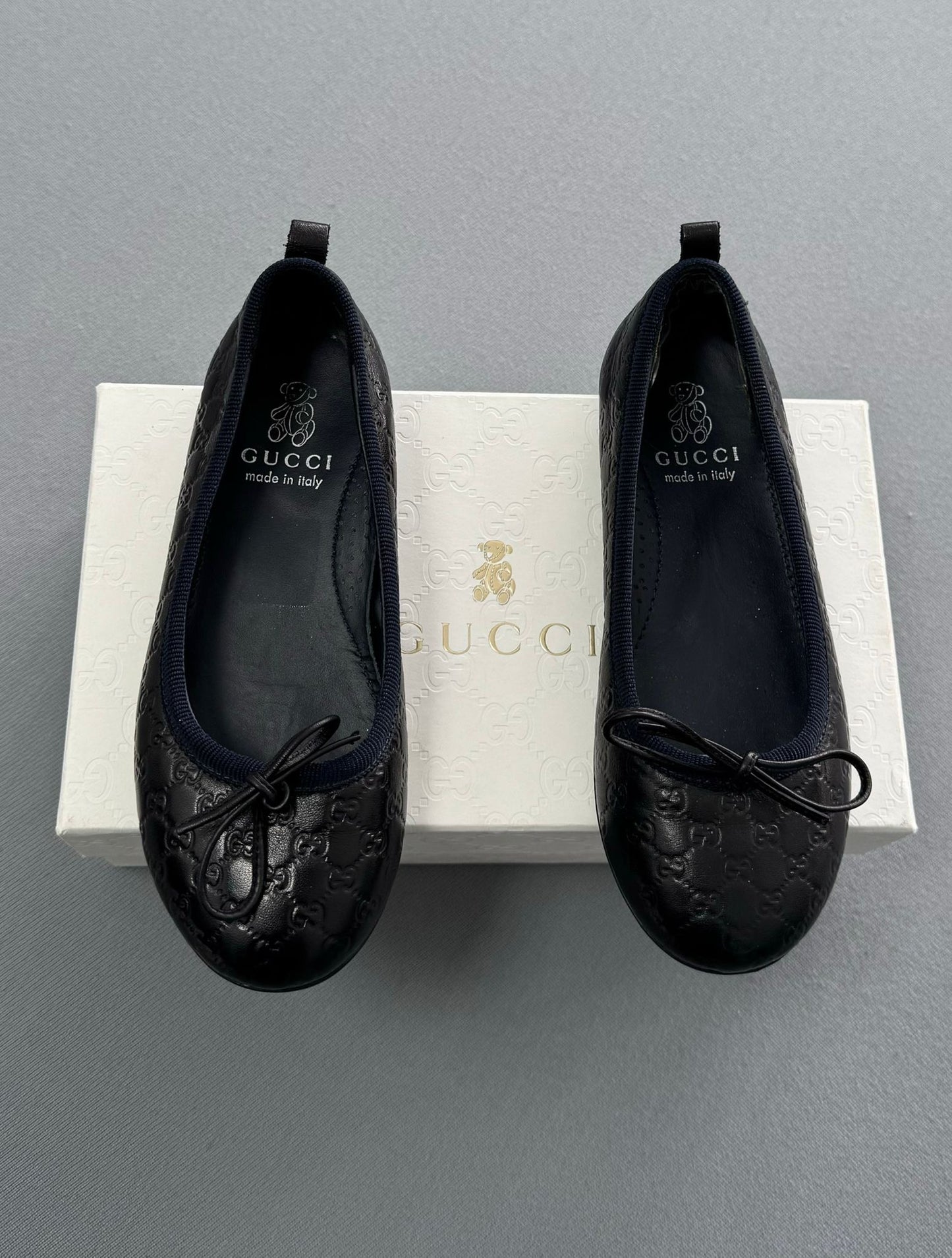 Gucci Black Micro Guccissima Leather Bow Detail Ballet Flats UK11/EU29
