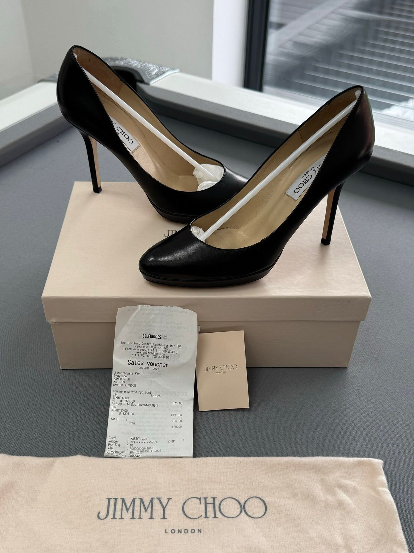 Jimmy Choo Black Leather 'Aimee' Pump Heels - Size: UK 5.5 (38.5)