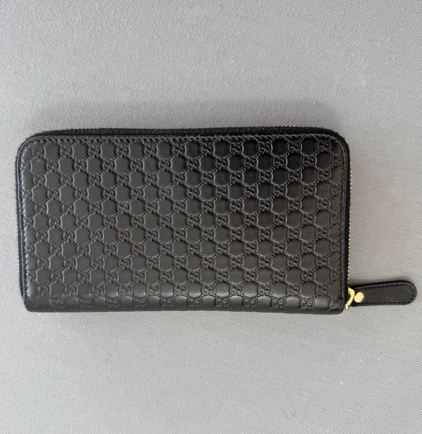 Gucci Micro Guccissima GG Black Leather Zip Around Purse