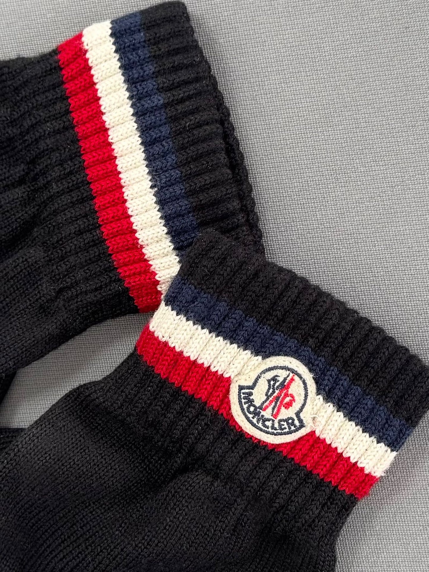 Moncler Black Tricolor Wool Gloves - XL