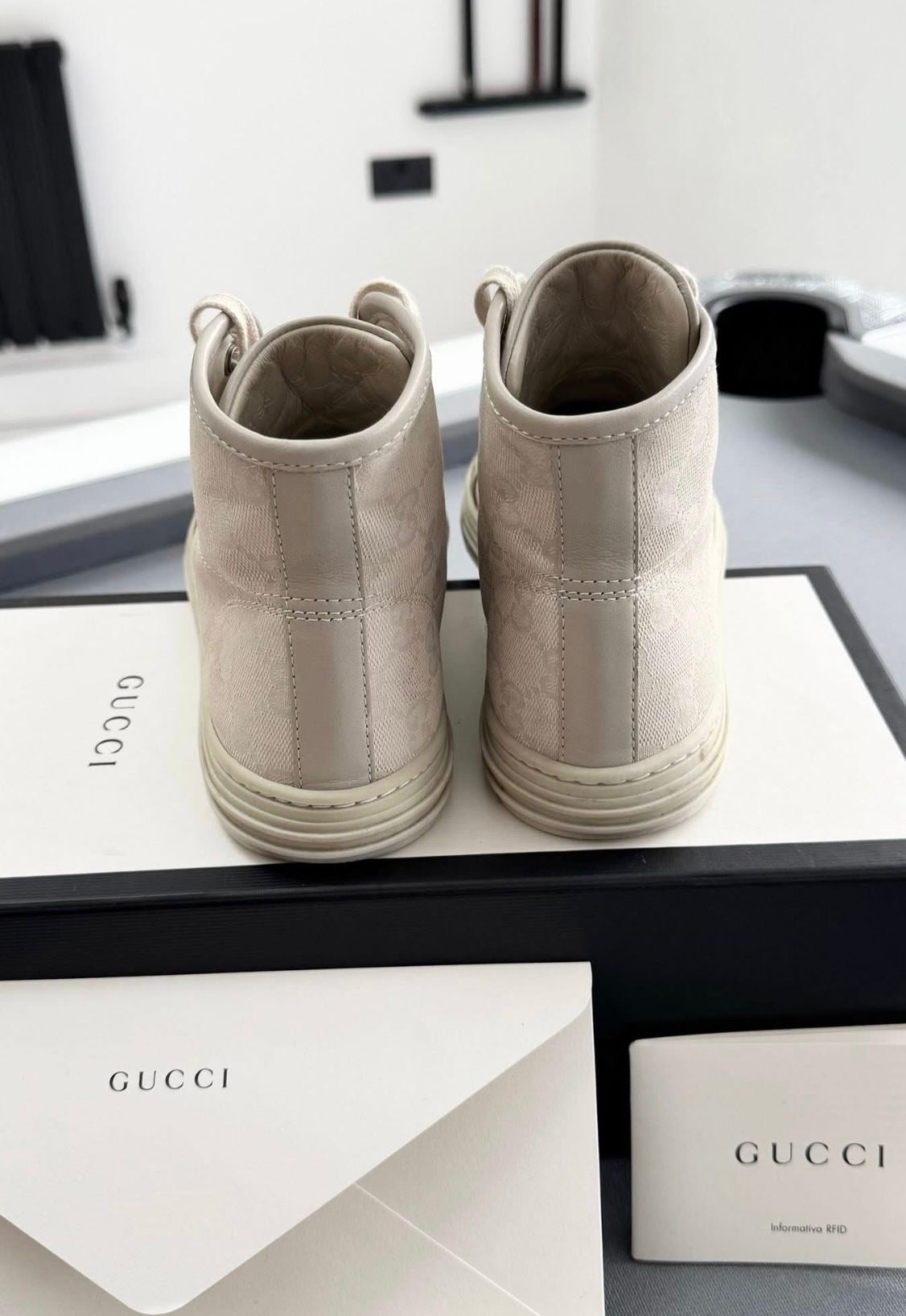 Gucci Beige GG Monogram High Top Sneakers - UK 3 EU 36 - Fit UK 5 Perfectly