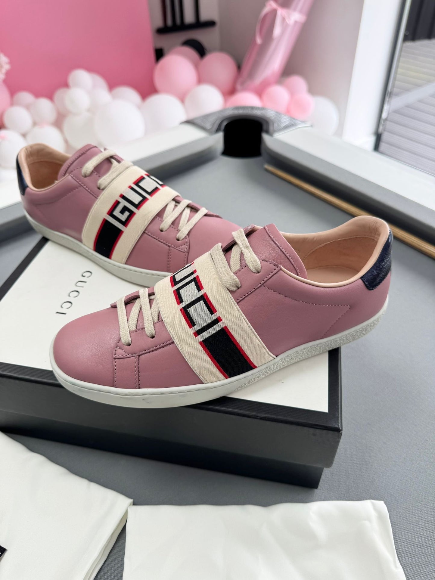 Gucci Dusky Pink GG Logo Strap Aces - Size UK 4 (Fits UK5)