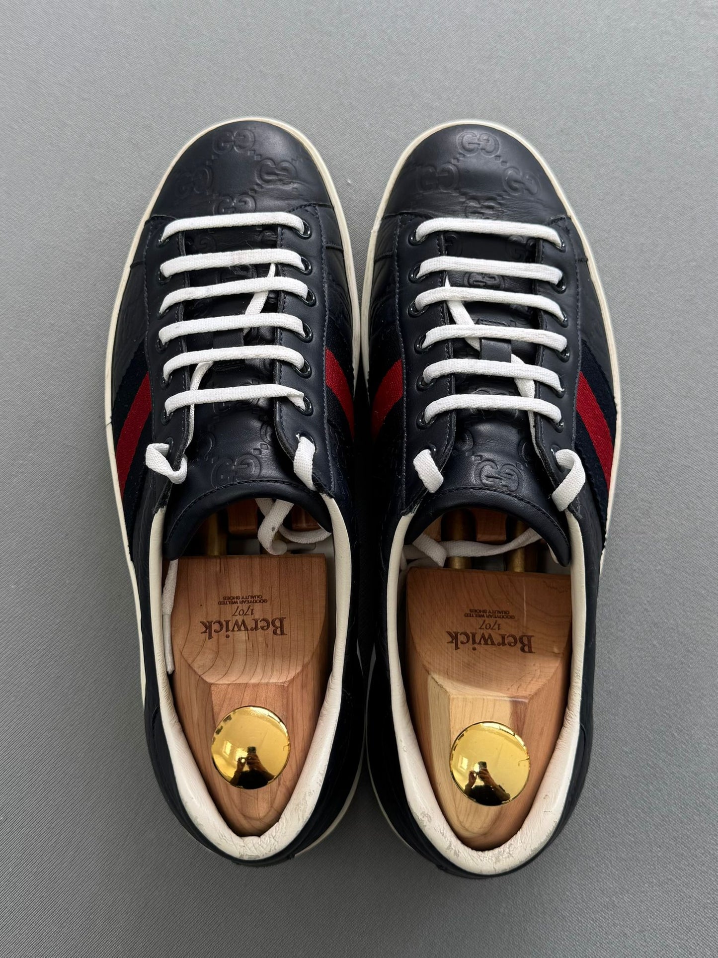 Gucci Ace Leather Trainers - Navy Blue - UK 8 - EU 42