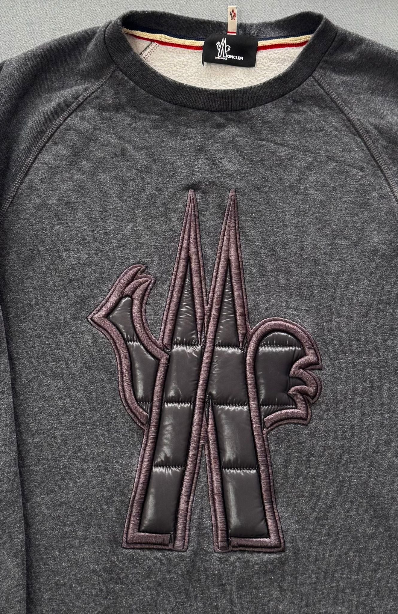 Moncler Grenoble Dark Grey Nylon Logo Sweatshirt - Size: XL (22''ptp)