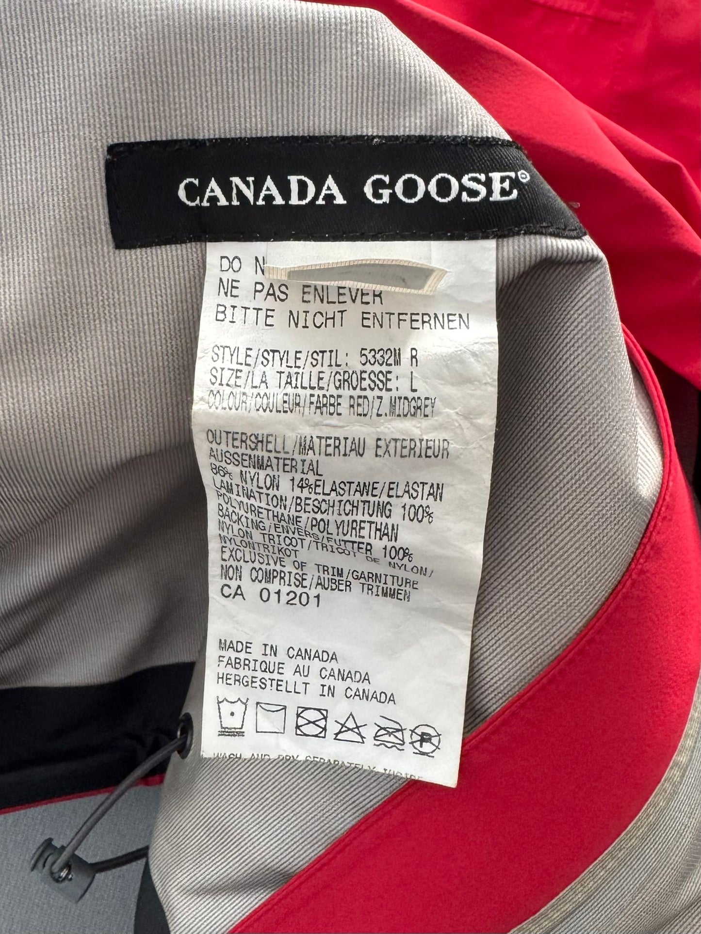 Canada Goose Red Moraine Shell Jacket - Size: Large (24.5''ptp)