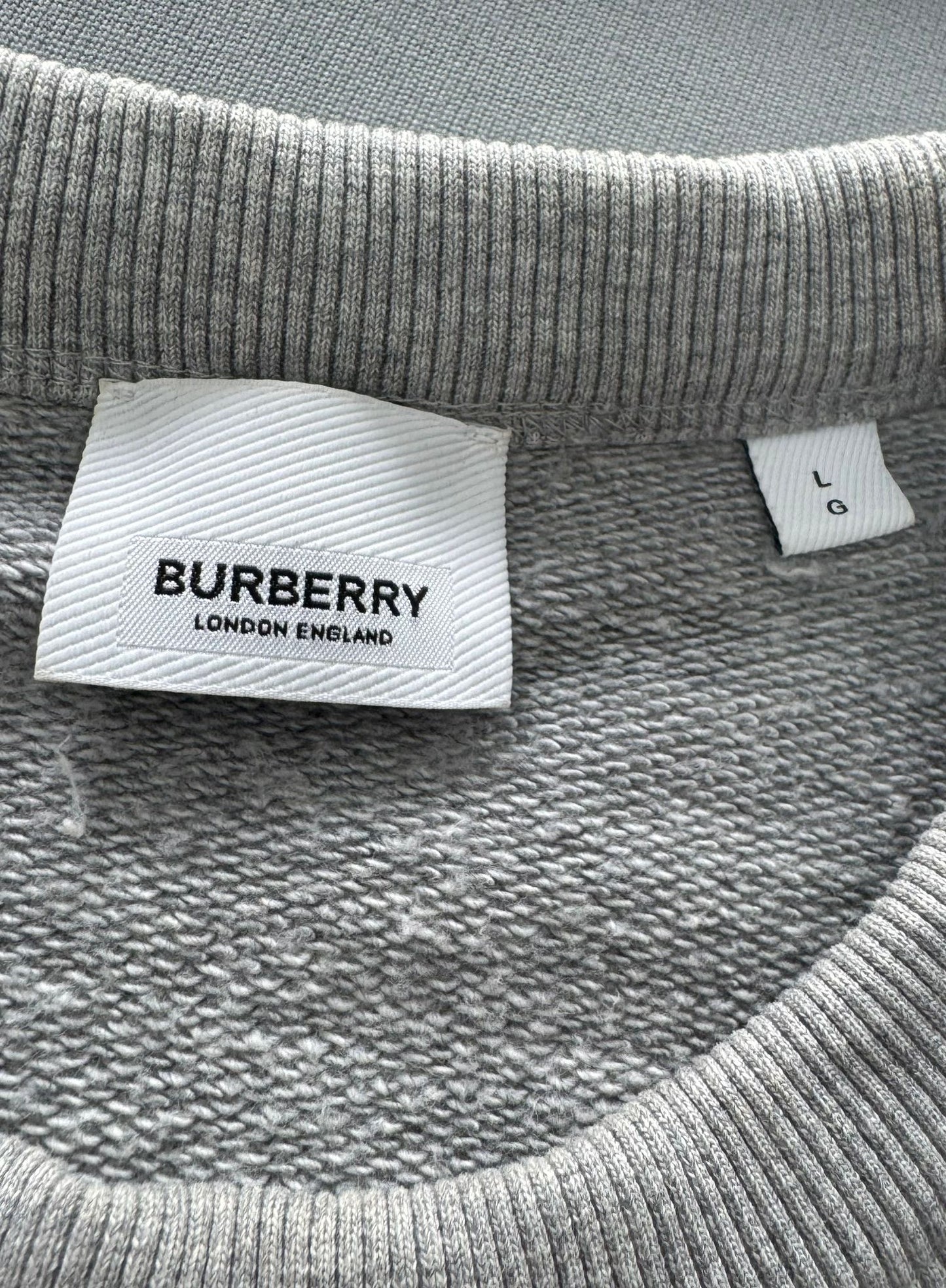 Burberry Grey Logo Patch Cotton Sweatshirt - Size: Large (24.5” PTP) - Fits XL
