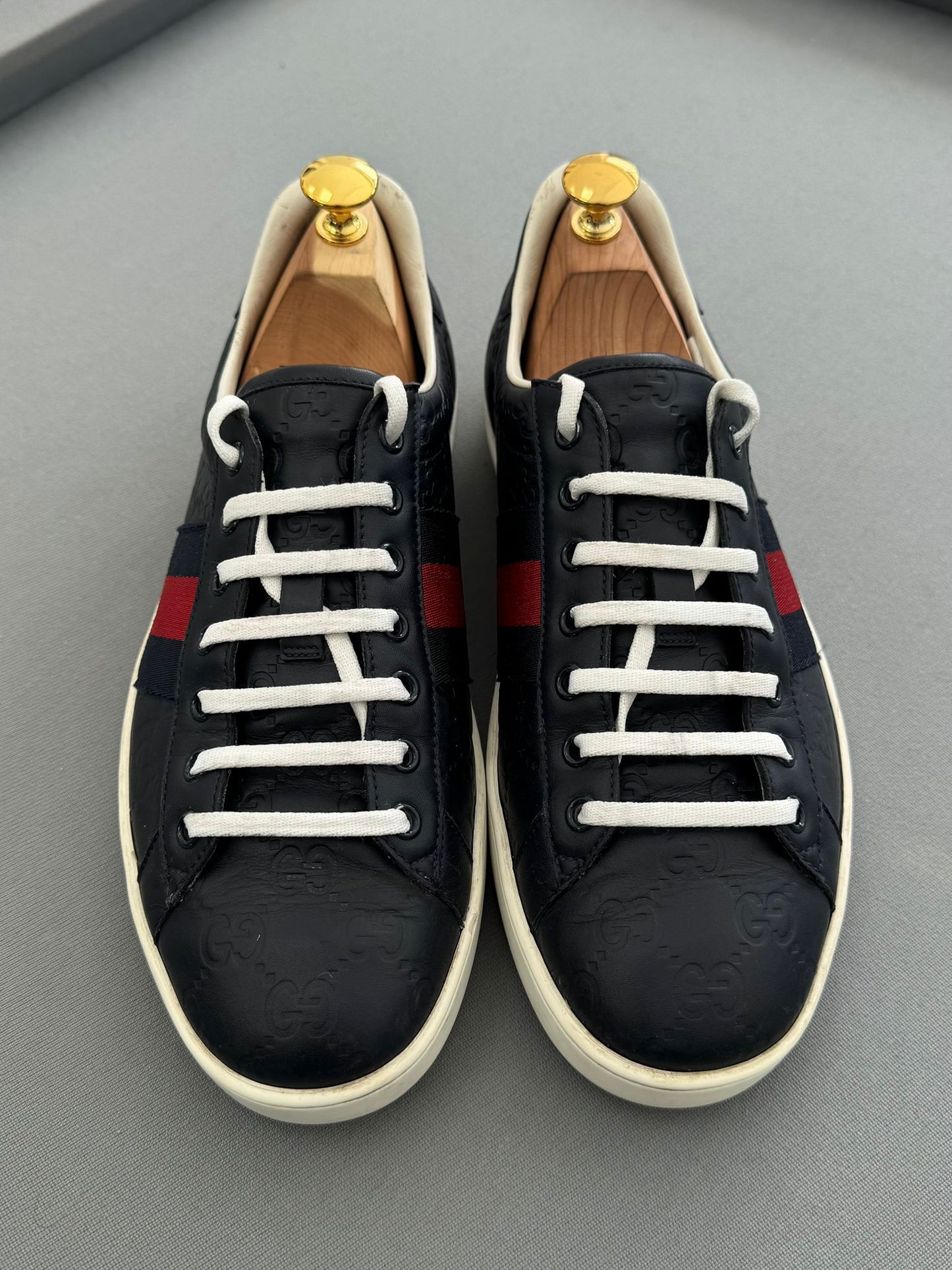 Gucci Ace Leather Trainers - Navy Blue - UK 8 - EU 42