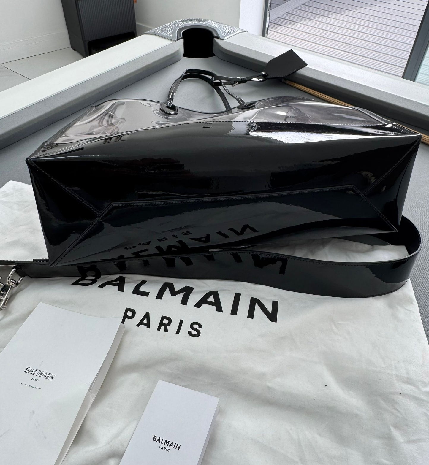 Balmain Printed Logo Transparent Tote Bag