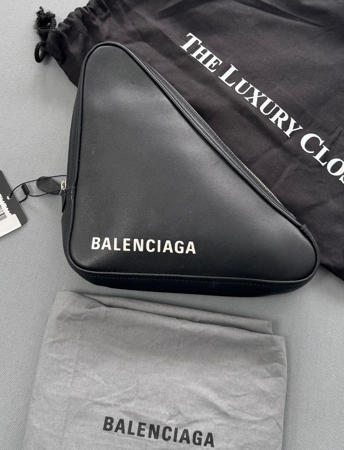 Balenciaga Triangle Black Leather Clutch Bag