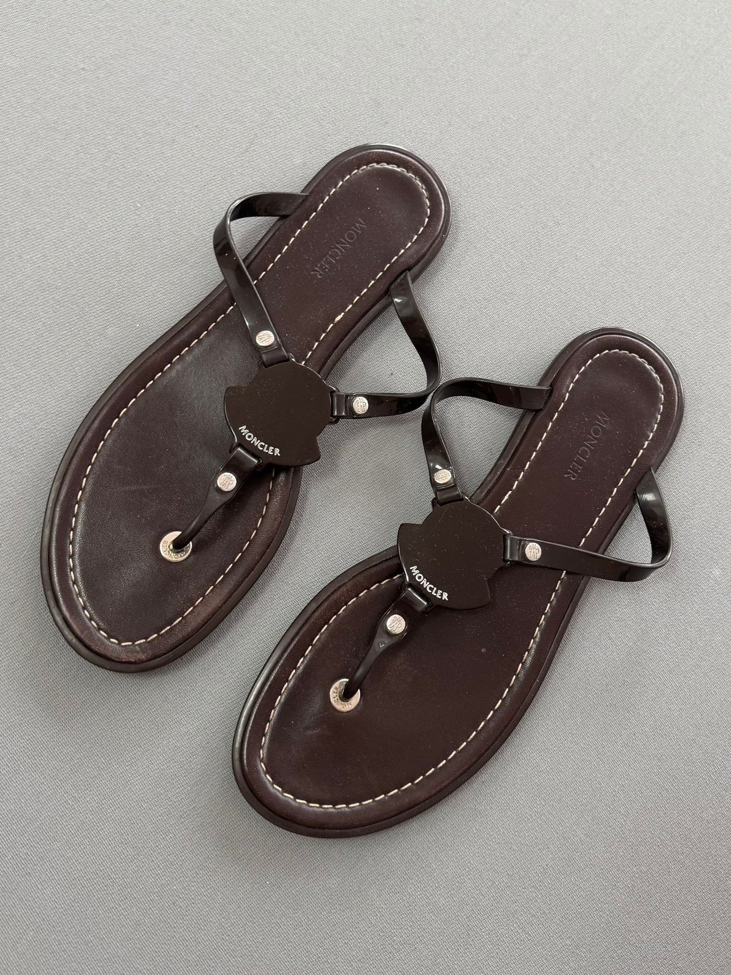 Moncler Brown Leather Sandals - Size: 6 (EU39)