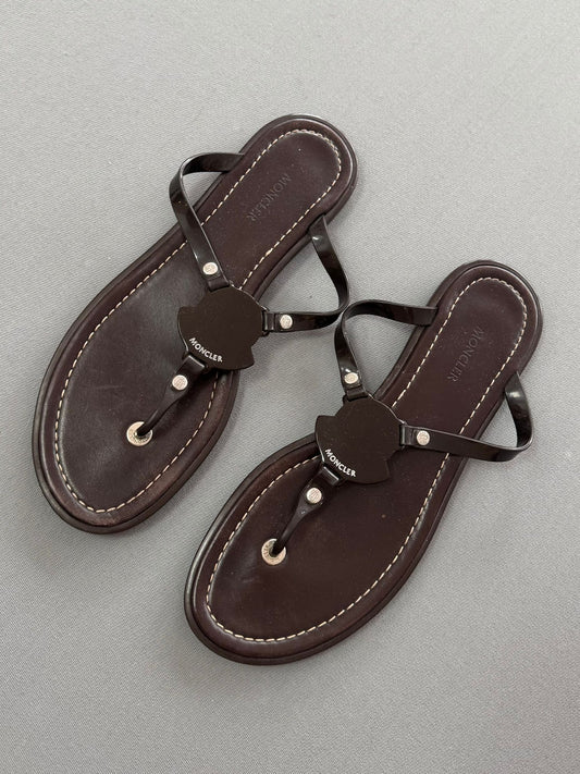 Moncler Brown Leather Sandals - Size: 6 (EU39)