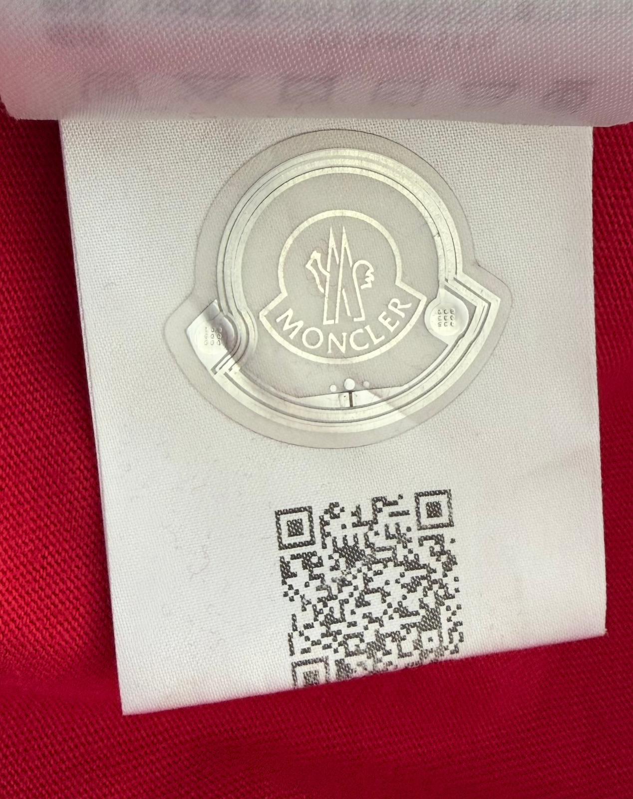 Moncler Logo Tape T-Shirt – Red (Size XL, Relaxed Fit)