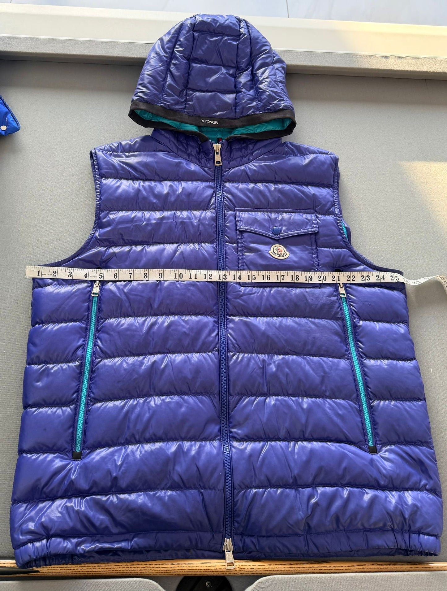 Moncler Blue Ragot Hooded Padded Gilet - Size: 6 (26''ptp)