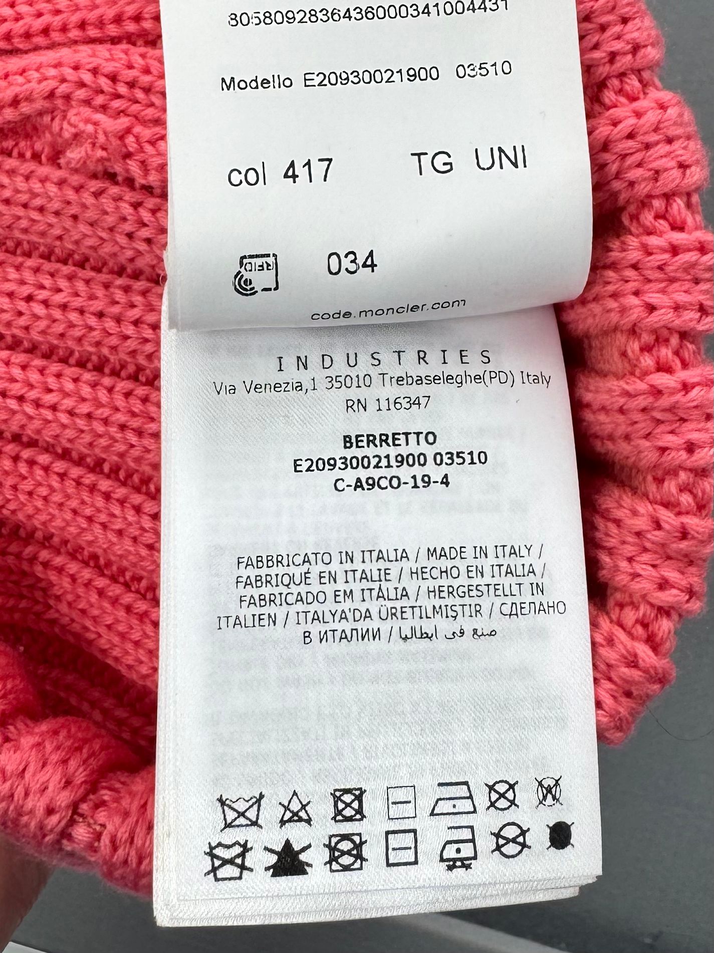 Moncler Ribbed Knitted Wool Pink Pom Pom Beanie