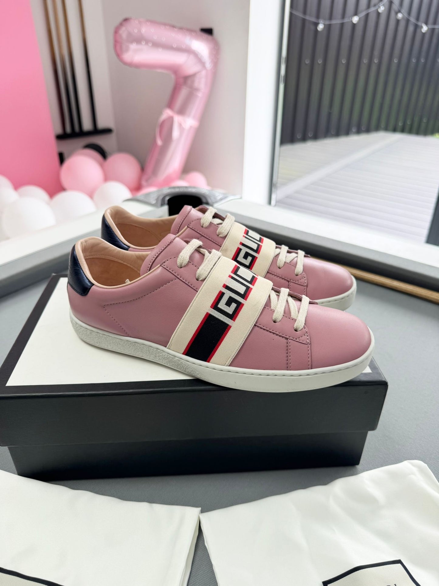 Gucci Dusky Pink GG Logo Strap Aces - Size UK 4 (Fits UK5)