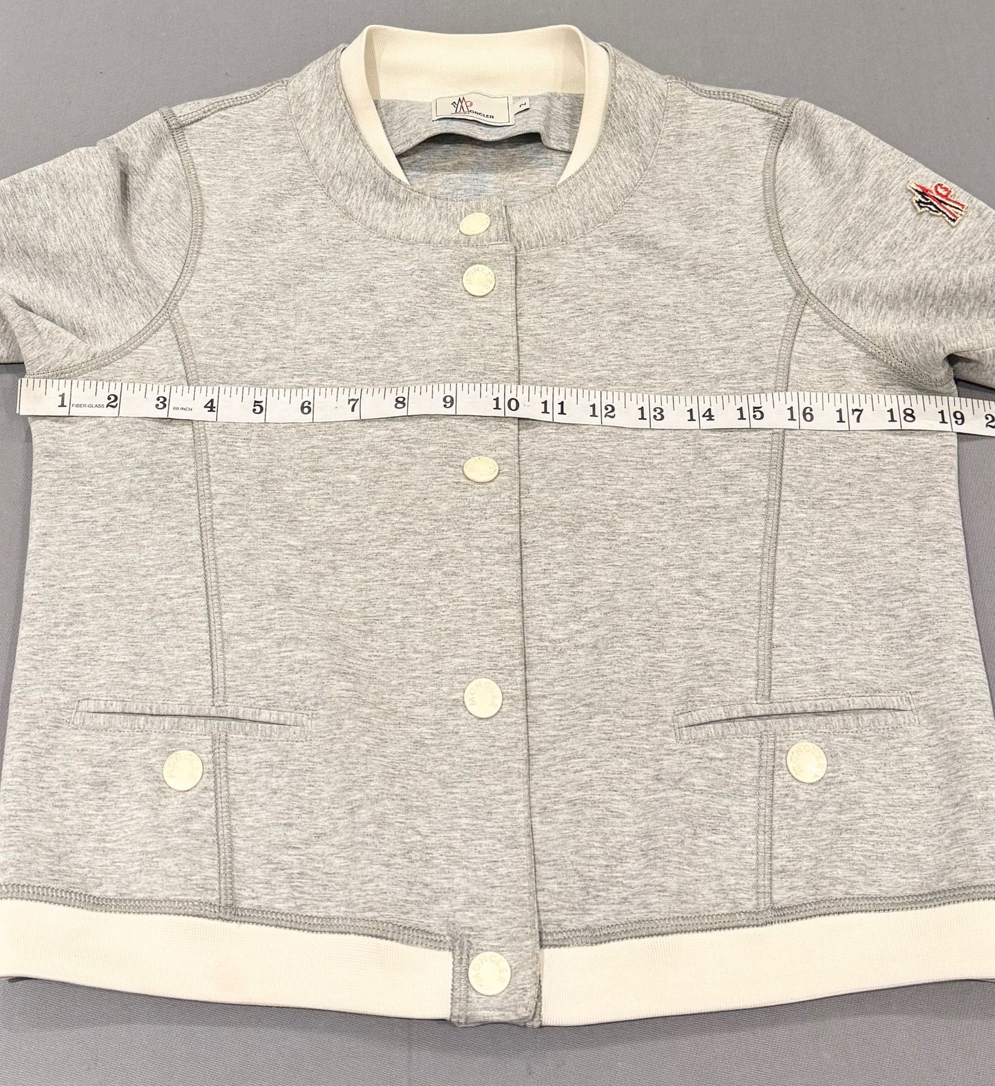 Moncler Grenoble Grey Moder 3/4 Sleeve Cotton Varsity Jacket - Size: 2 (19''ptp)