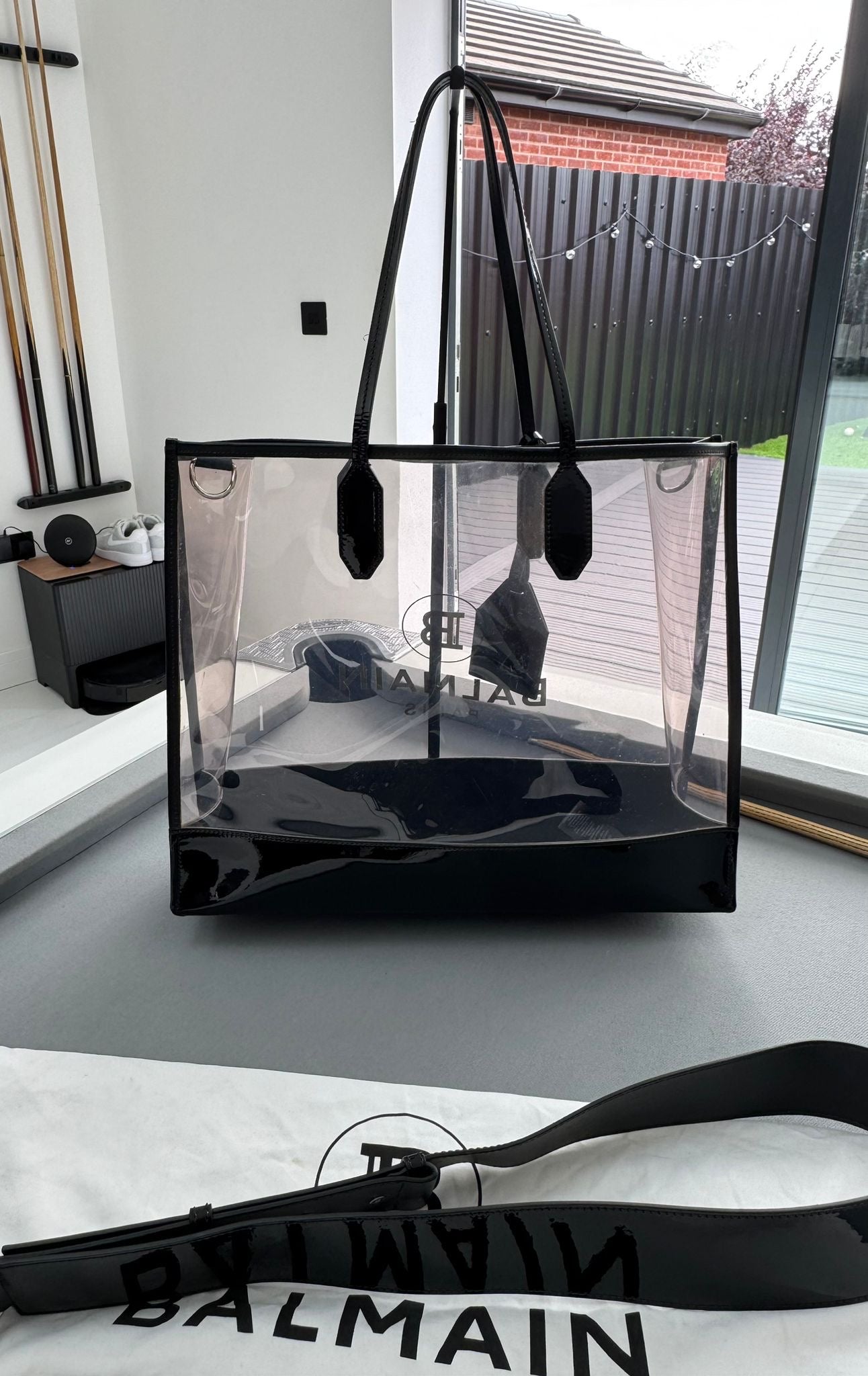 Balmain Printed Logo Transparent Tote Bag