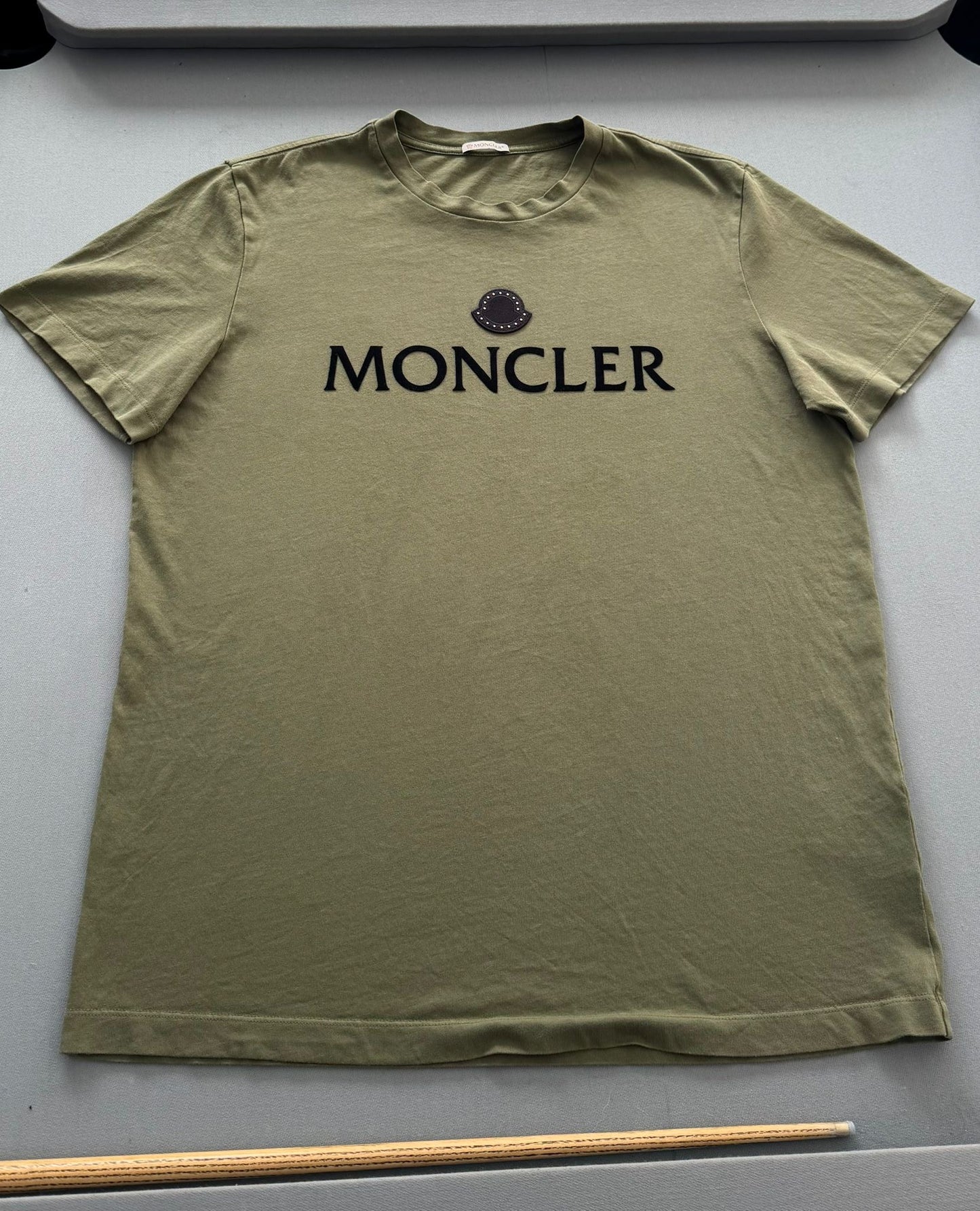 Moncler Khaki Branded Chest Cotton T Shirt - Size: XL