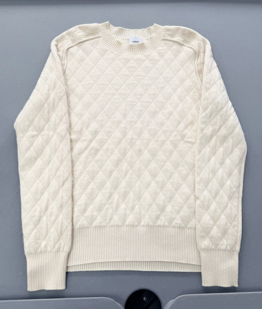Burberry Diamond Quilted Wool Knit Sweater – Cream (Size L, UK10–12)