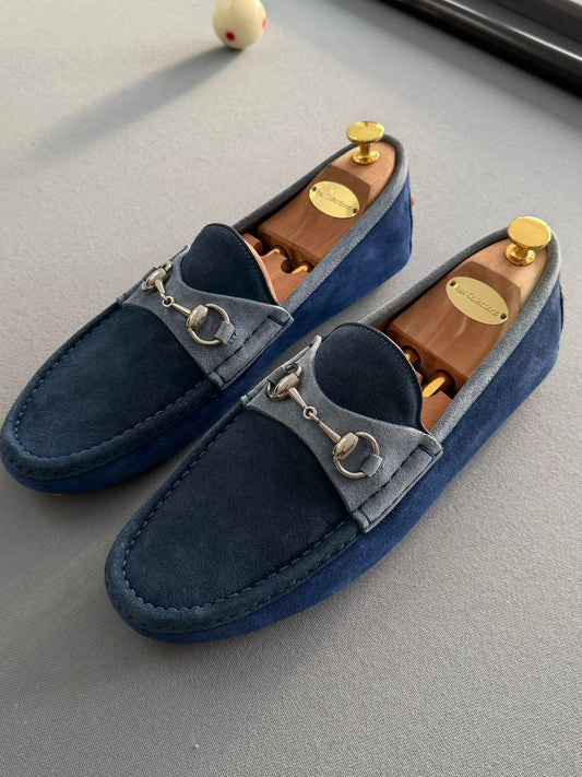 Gucci Navy & Blue Suede Loafers/ Moccasins - Size 9 (EU43)