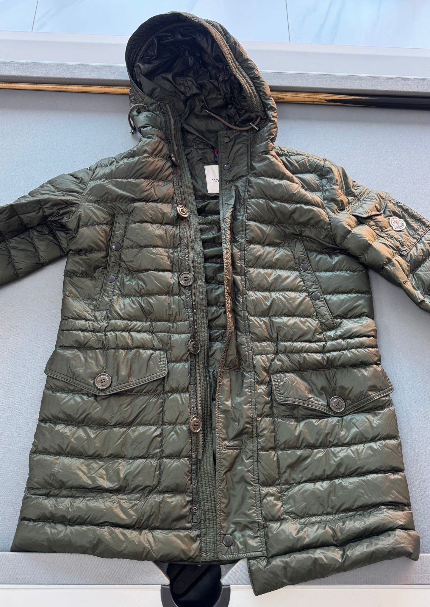 Moncler Benjamin Quilted Khaki Jacket - Size 3 (22''ptp)