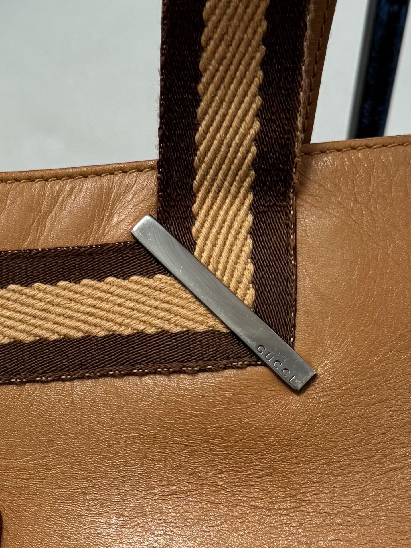 Gucci Tan Web Leather Tote