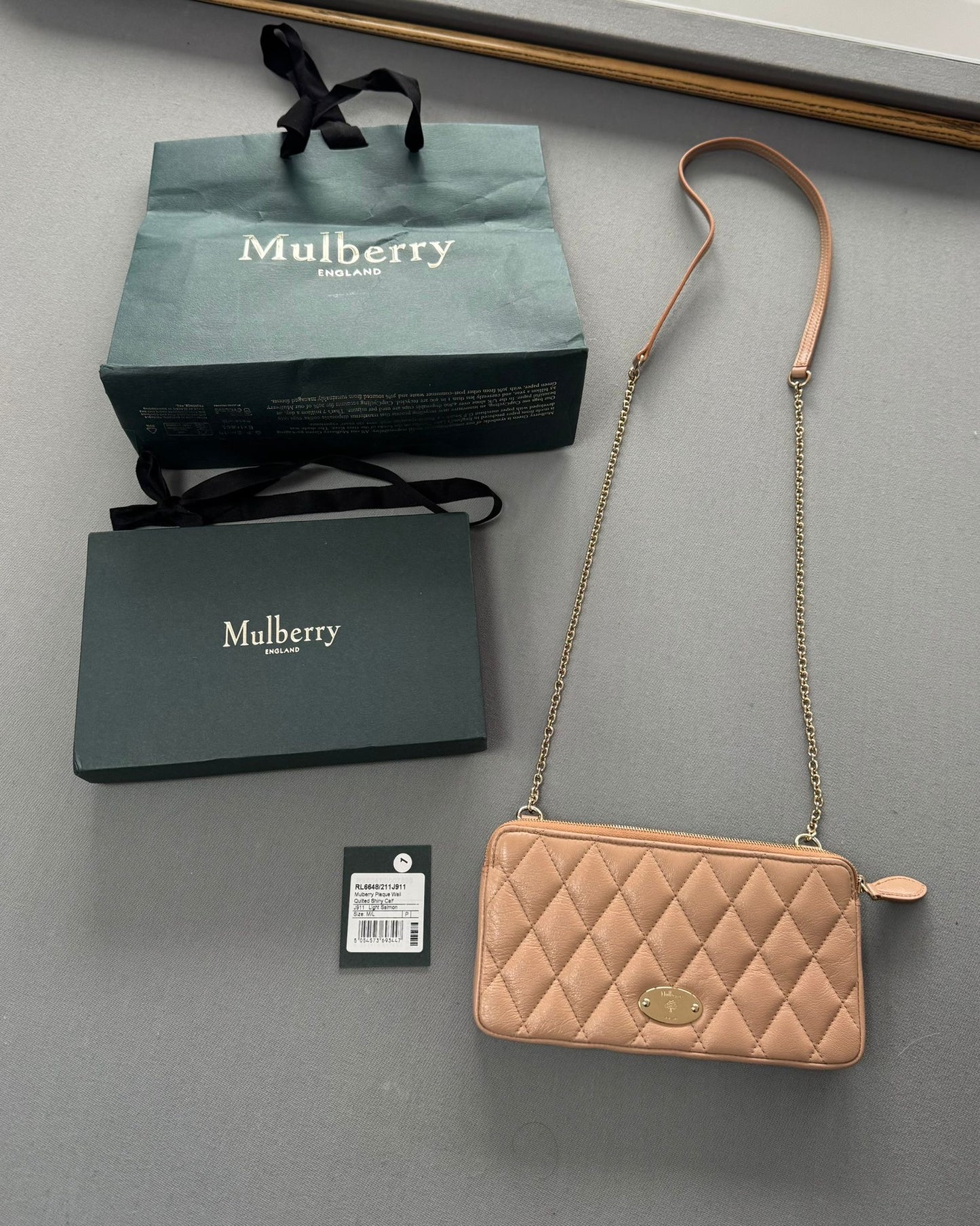 Mulberry Plaque Quilted Wallet On Chain In Light Salmon
