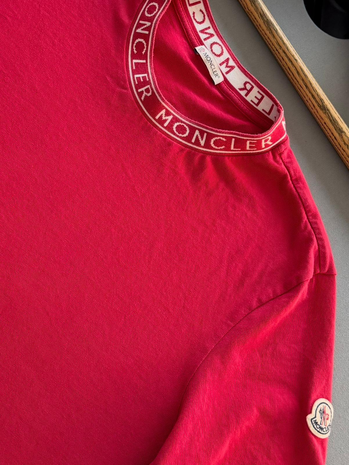 Moncler Logo Tape T-Shirt – Red (Size XL, Relaxed Fit)
