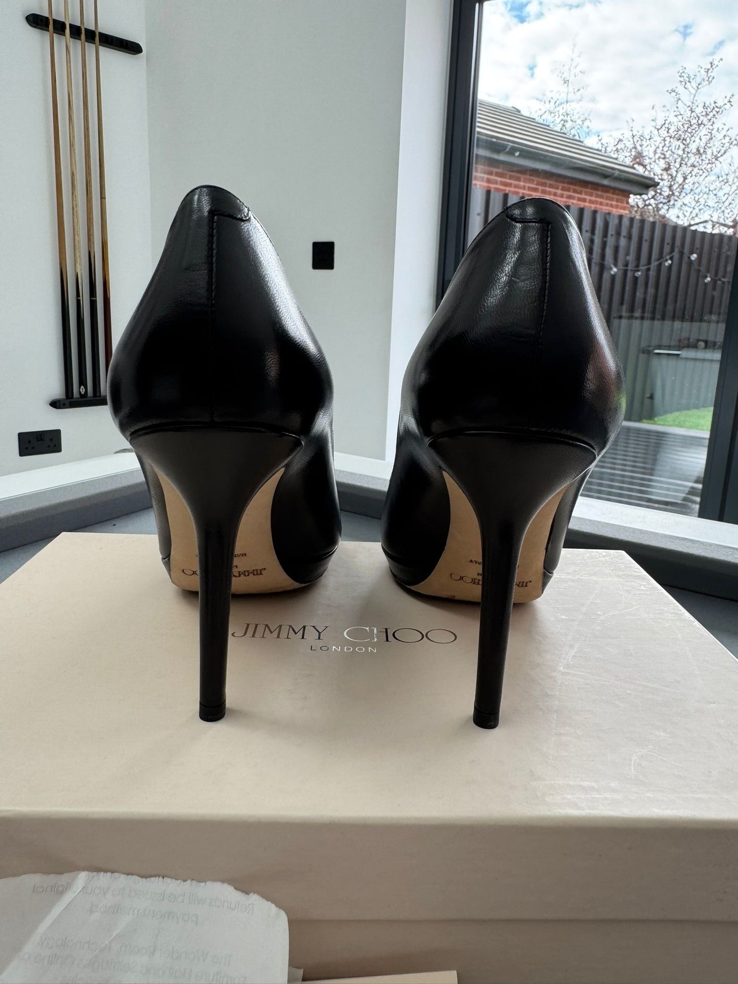 Jimmy Choo Black Leather 'Aimee' Pump Heels - Size: UK 5.5 (38.5)